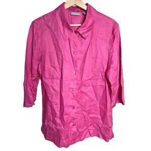 Nordstrom Large Pink Linen Button Down Women Shirt Blouse